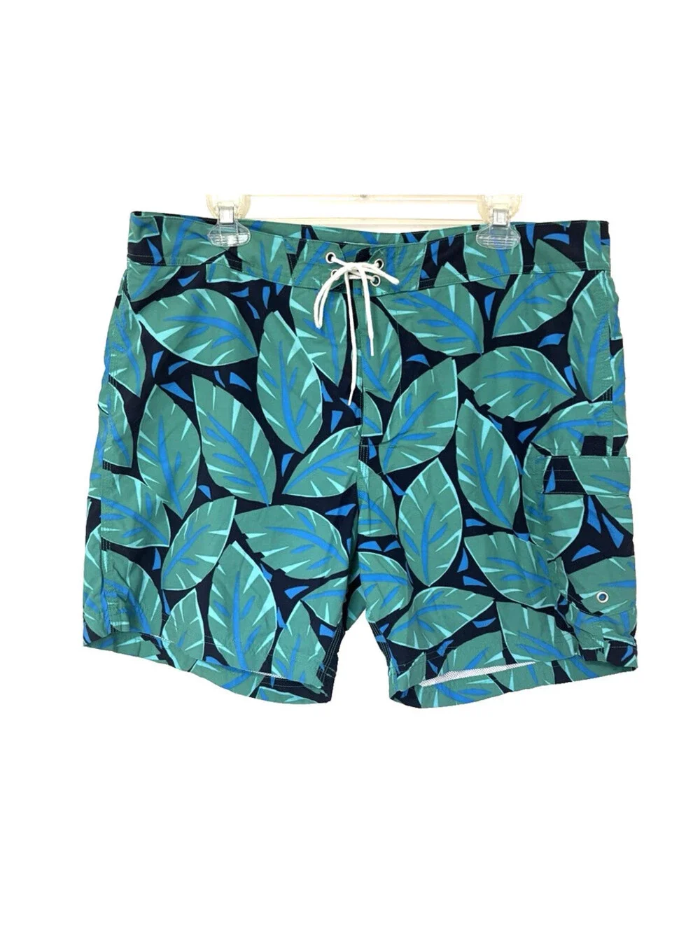 J. CREW Mens Board Shorts Size 36  Swim Trunks Blue Green Leaves